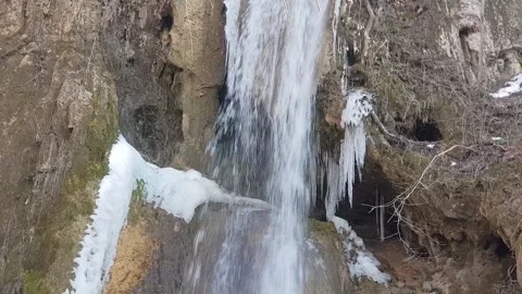 Mountain Waterfall River Creek in Winter with snow Stock Footage 199096211