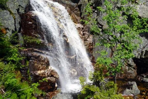 Mountain waterfall on the rocks. Stock Photos