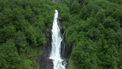 Mountain waterfall in spring front view Stock Footage 305512672