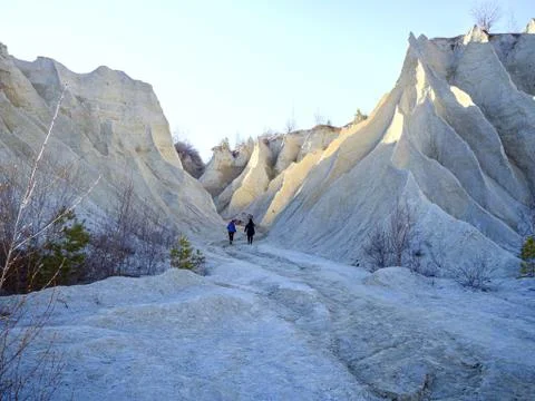 Mountain of white sand. Stock Photos