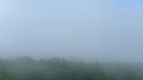 Mountain Wind Farm Hidden in Dense Fog and Low Clouds, Japan Stock Footage 339008437