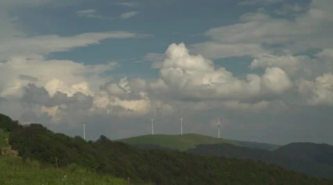 Mountain Wind Turbines 4K Stock Footage 64211699