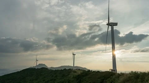 Mountain Wind Turbines Scenery Time-lapse with Rotating Blades and Sky Stock Footage 326679251