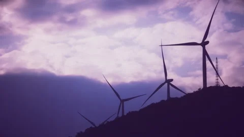 Mountain Windmills in Sunrise Light Video stock 133943467