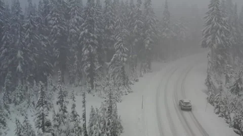 Mountain Winter Blizzard Storm Driving Stock Footage 153494094