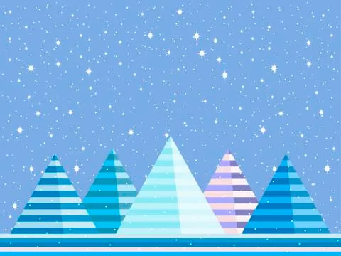 Mountain winter landscape is flat style. Christmas, snow-covered background.  Illustrazione stock