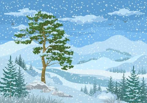 Mountain Winter Landscape Illustrazione stock