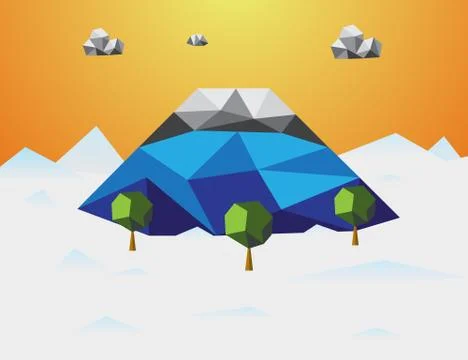 Mountain in winter Low poly background. Mountain and cloud and trees in compo 스톡 일러스트