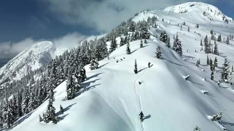 Mountain Winter Scene, sun and cloud, Aerial View Stock Footage 289477554
