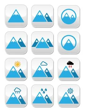 Mountain winter vector buttons set Stock Illustration