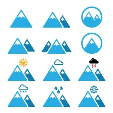 Mountain winter vector icons set Stock Illustration