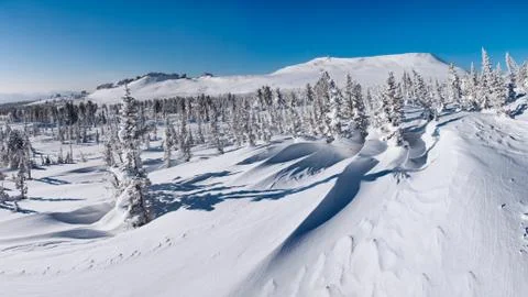 Mountain winter view on the top of mount Stock Photos