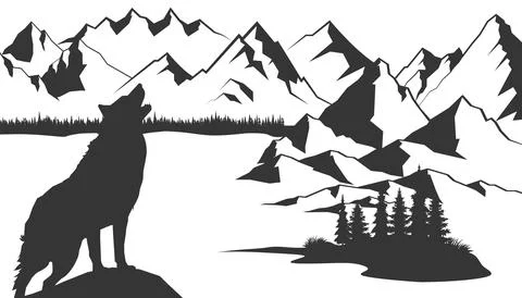 Mountain wolf silhouette illustration vector Stock Illustration