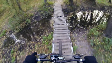 Mountainbiking in the forest Stock Footage 55911610