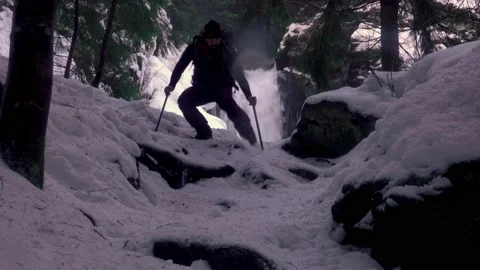 Mountaineer Man Climbing A Snowy Slope Stock-Footage 170303553