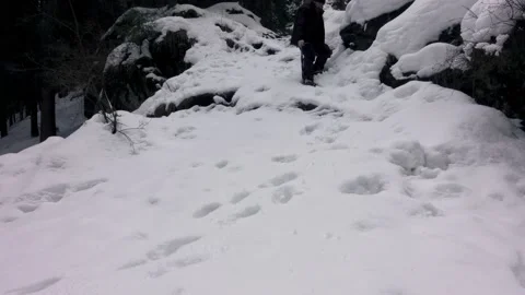 Mountaineer Man Climbing A Snowy Slope Stock-Footage 220736853