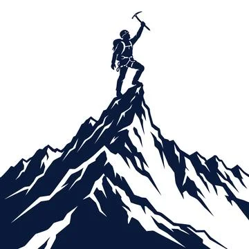 Mountaineer reaching summit with dark blue silhouette for extreme sport pro.. Stock Illustration