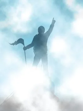 Mountaineer on summit Illustrazione stock