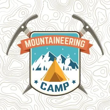 Mountaineering camp patch. Vector. Concept for alpine club shirt or badge, print 스톡 일러스트