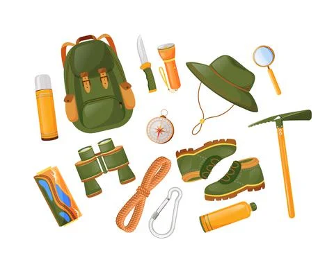 Mountaineering equipment flat color vector objects set イラスト素材
