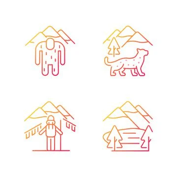 Mountaineering in Nepal gradient linear vector icons set Stock Illustration
