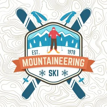 Mountaineering ski patch. Vector ski club retro badge. Concept for alpine club Stock Illustration
