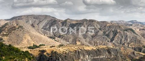 Mountainous landscape and forest in Armenia wide screen Stock Photos