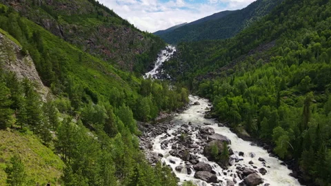 Mountainous landscape with river and forest Stock Footage 246591265
