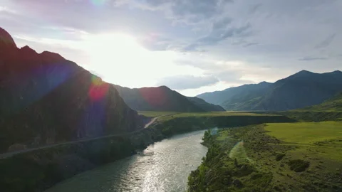 Mountainous landscape with a river in summer Stock-Footage 247392329