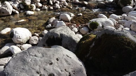 Mountainous terrain source of the river, autumn day, exposed bottom with stones Stock Footage 255008680