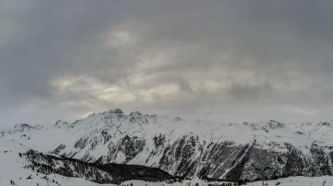 Mountains above Ischgl ski resort winter time lapse 4K Stock Footage 35326092