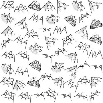 Mountains adventure line art pattern. Linear Hills seamless background. Stock Stock Illustration