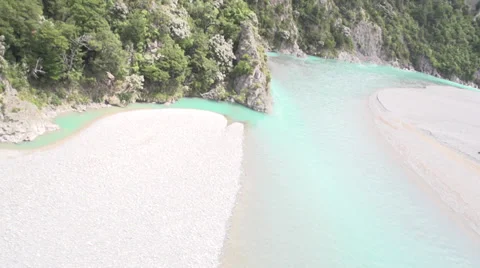 Mountains and a blue stream/river Stock Footage 34250042