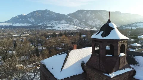 Mountains and buildings- Drone camera moves right and up Stock Footage 137891016