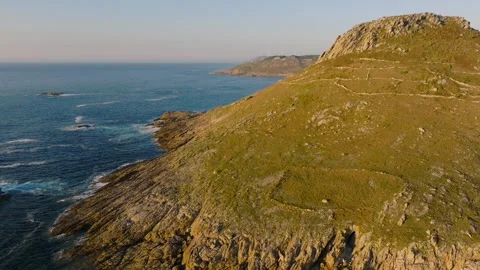 Mountains And Calm Waves At The Seacoast . Aerial Shot Stock Footage 256773553