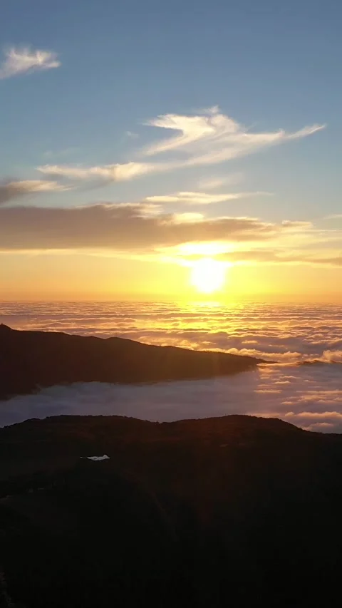 Mountains and Cloud Inversion at Sunset. Aerial View. Madeira, Portugal Stock Footage 278162443