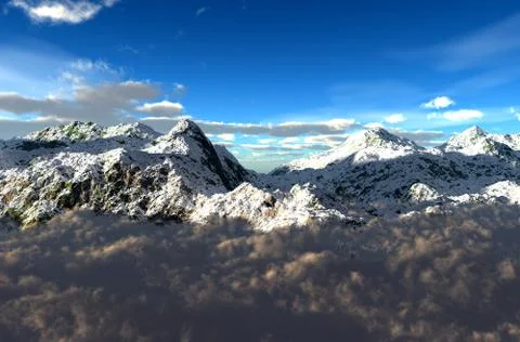 Mountains and Clouds 3D render Stock Illustration
