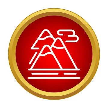 Mountains and clouds outline icon in red circle Stock Illustration