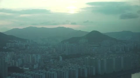 Mountains And Clouds Over The City Of Busan At Sunset 4K Video stock 43255097