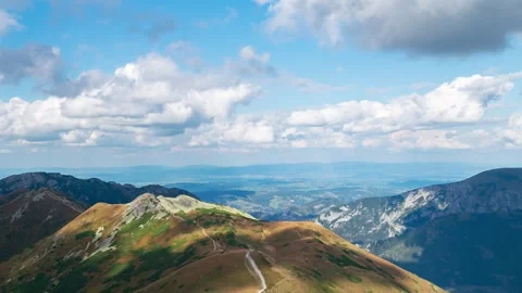 Mountains and Clouds: Summer Day Scene in Tatras Stock Footage 308189607