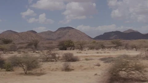 Mountains and Desert View  During a Drive in Kakuma, Kenya Stock Footage 243684261