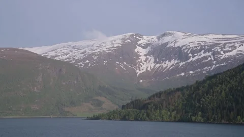 Mountains and Fiord in the clouds, Olden, Innvikfjorden, Norway, Europe Stockbeeldmateriaal 252046331