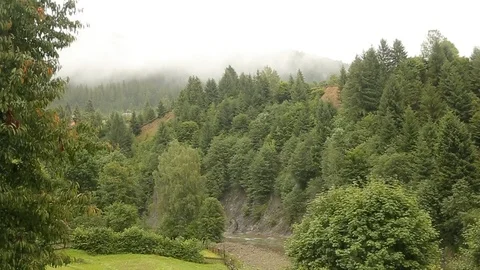 In the mountains and fog Stock Footage
