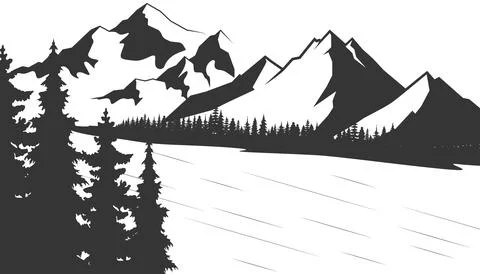 Mountains and forest. Vector island landscape illustration. Elements are layered Stock Illustration