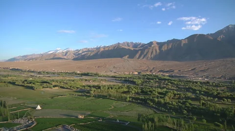 Mountains and the Indus river at the Shey Monastery in Ladakh, India Stock Footage 47123722
