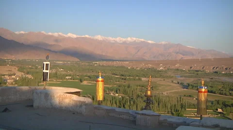 Mountains and the Indus river at the Shey Monastery in Ladakh, India Stock Footage 47123833