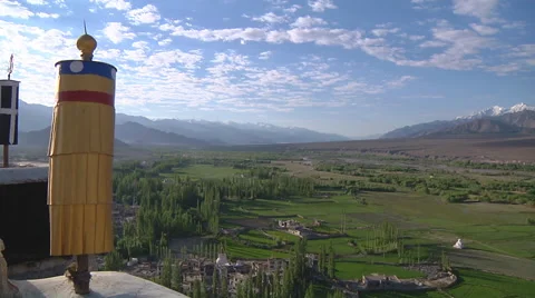 Mountains and the Indus river at the Shey Monastery in Ladakh, India Stock Footage 47142803