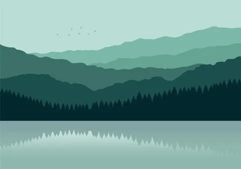 Mountains and lake vector Stock Illustration