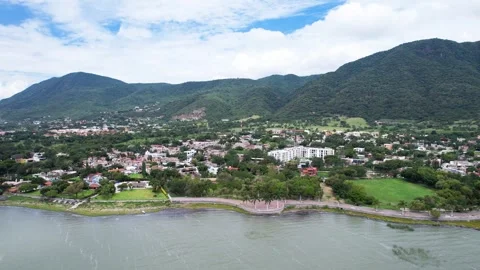 Mountains and lake view of Chapala, Mexico (Drone Aerial) Stock Footage 250664149