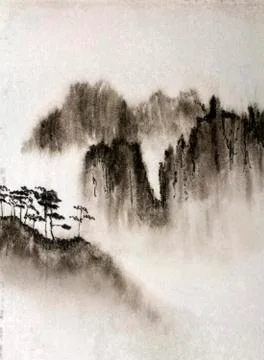 Mountains and mist Stock Illustration